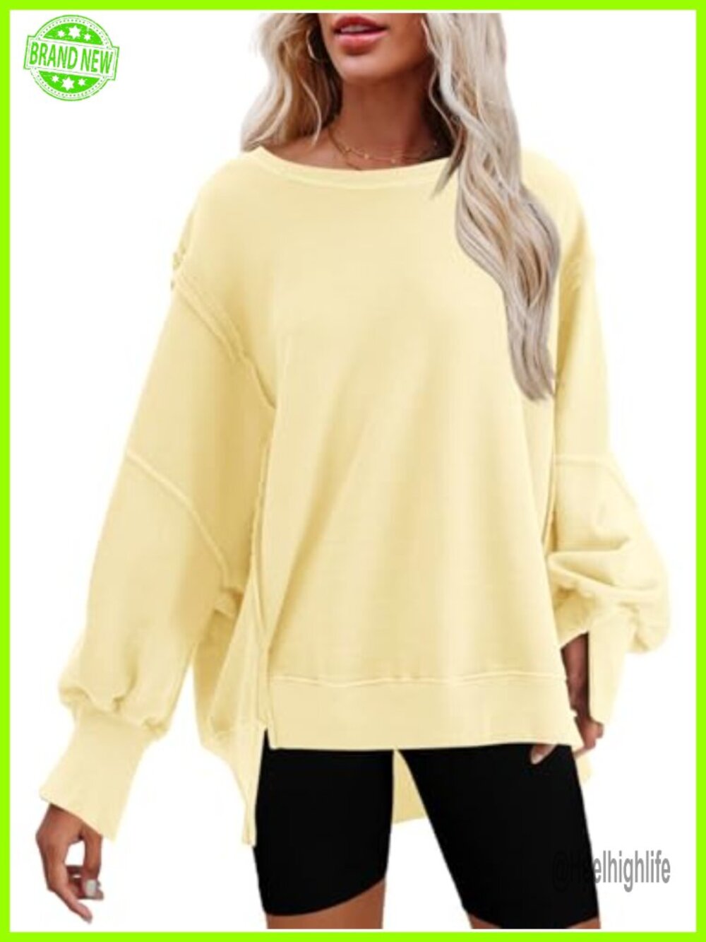 Oversized Crewneck Sweatshirt Side Slit Long Sleeve Pullover